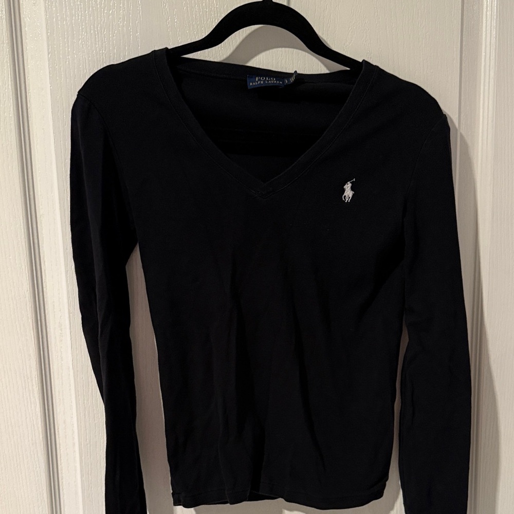 Ralph Lauren Black V-Neck Top with Logo